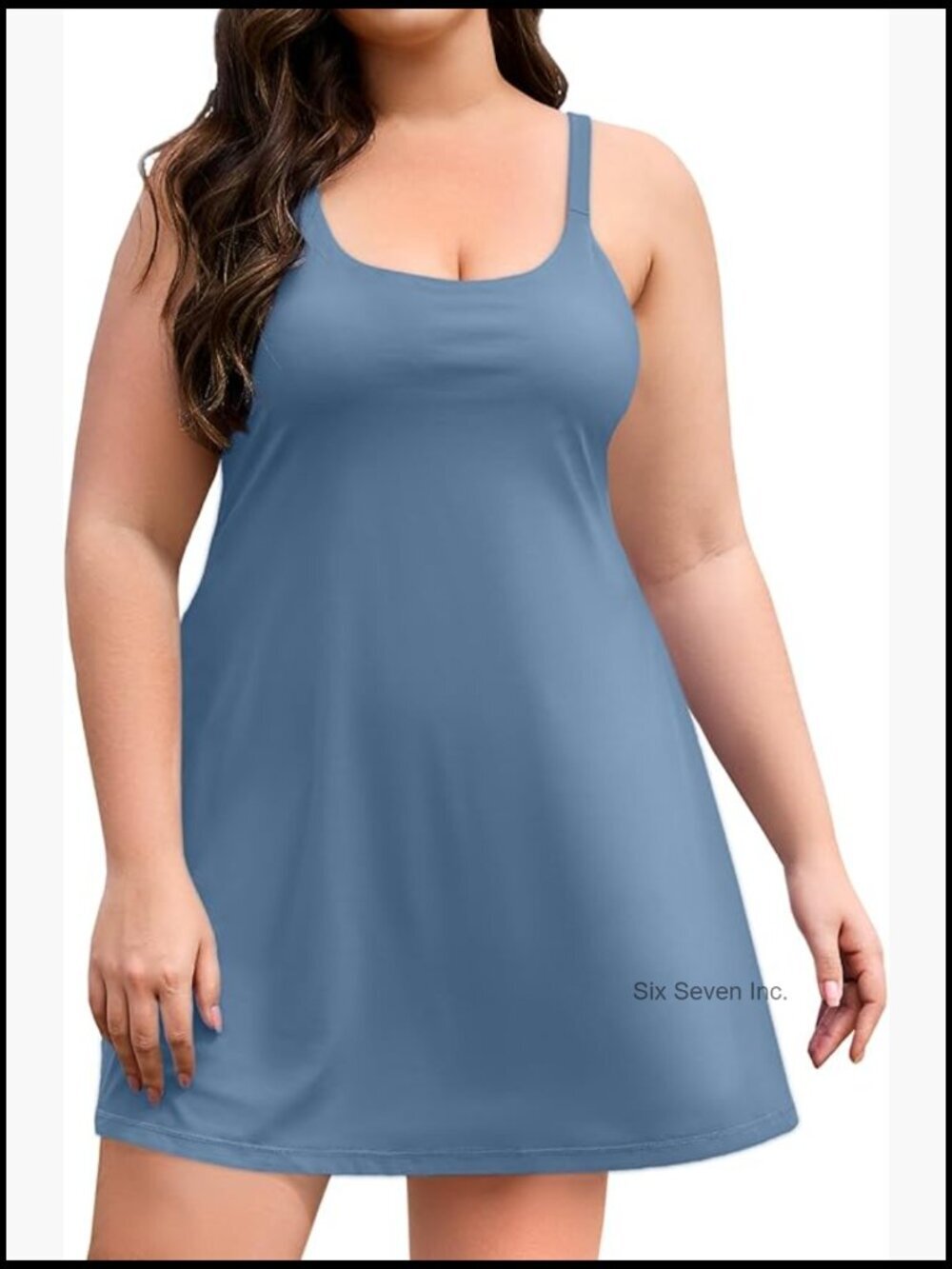 Plus Size Tennis Dress with Built-in Bra & Shorts, Pockets, Adjustable Straps